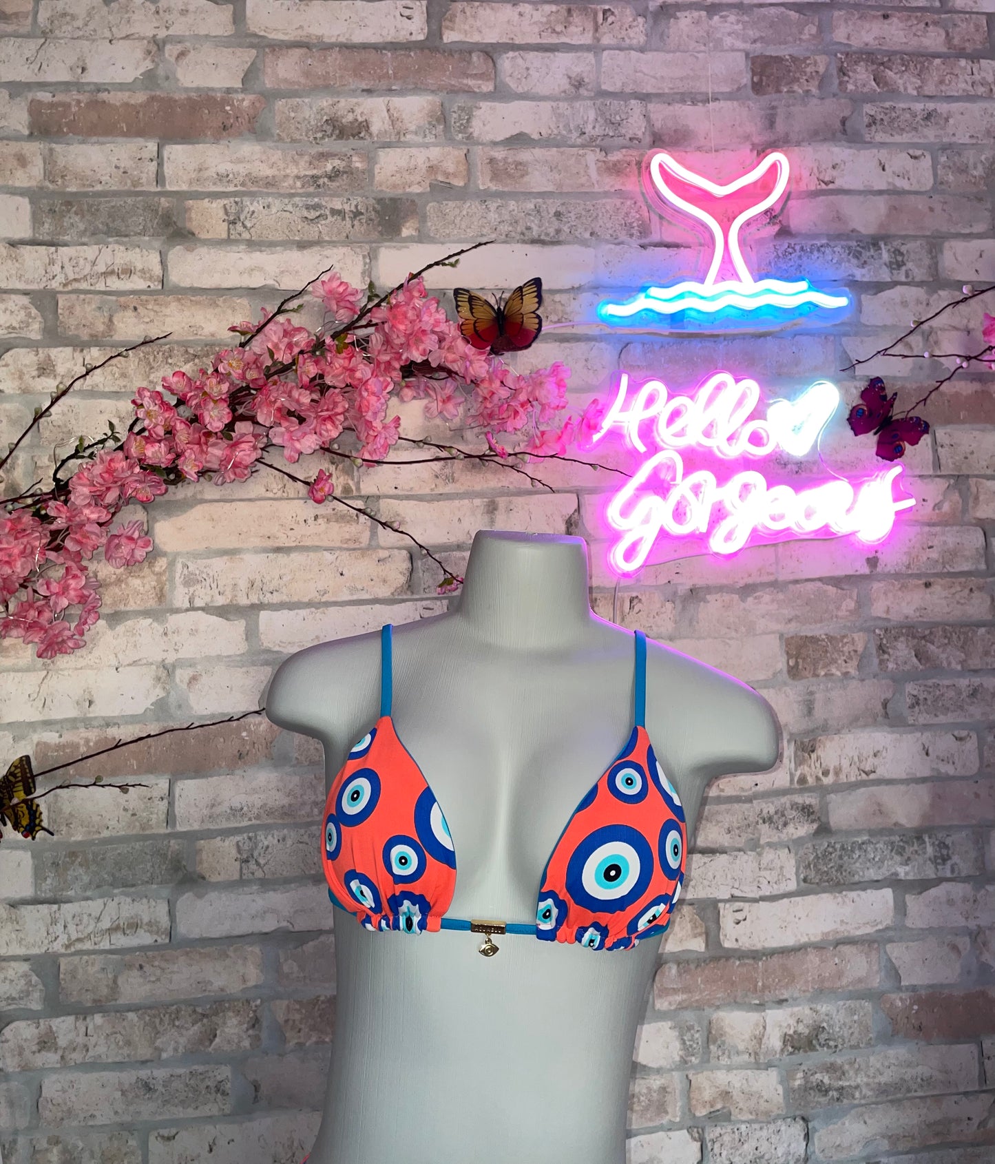 Top only Bikini Bianca Evil Eye Orange Reversible